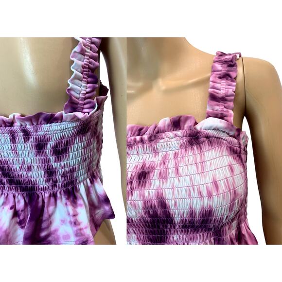 BCBG Generation Purple Tie Dye Smocked Tube Top Crop Top | XXS - Picture 7 of 8